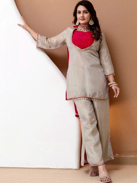 VASTRABELLA Women Embroidered Regular Pure Silk Kurta with Palazzos & With Dupatta