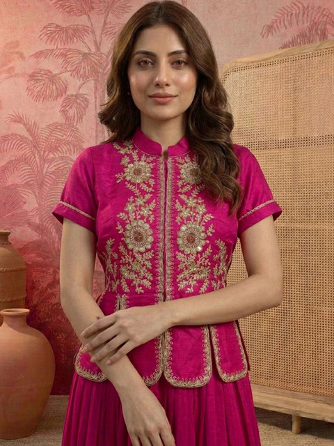 Sangria Indie Florals Embroidered Top with Skirt - Image 5
