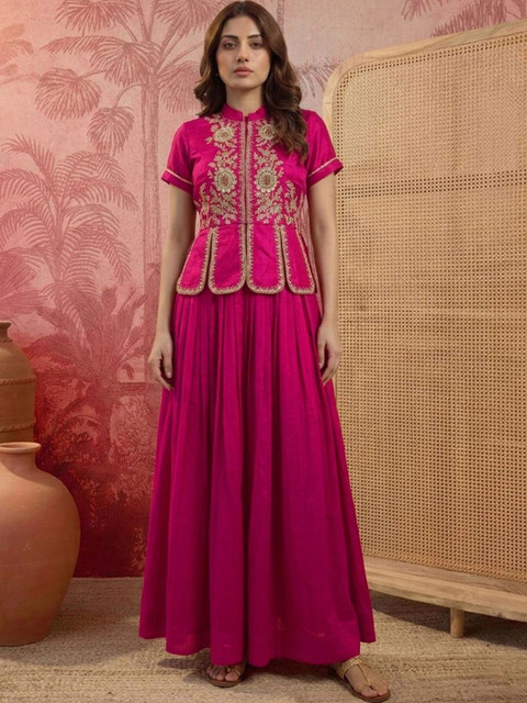 Sangria Indie Florals Embroidered Top with Skirt - Image 7