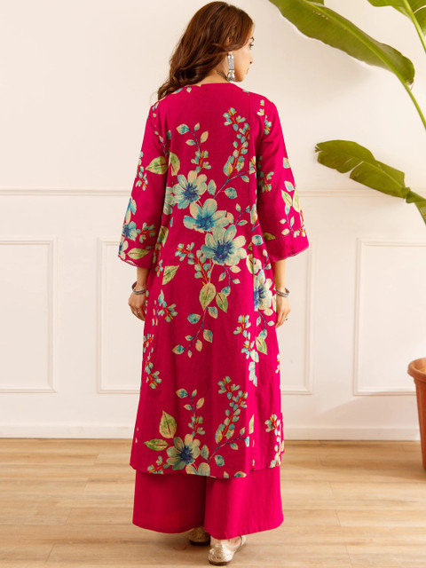 Nehamta Women Floral Printed Regular Chanderi Cotton Kurta Sets - Image 2
