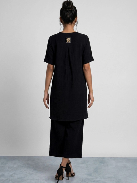 Melange by Lifestyle Women Regular Pure Cotton Kurta with Palazzos - Image 4