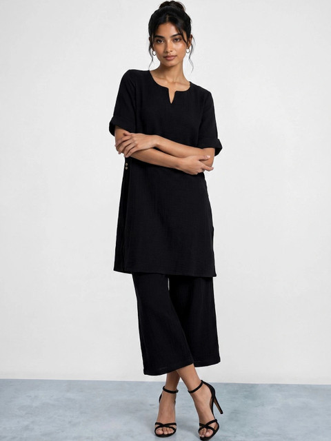 Melange by Lifestyle Women Regular Pure Cotton Kurta with Palazzos - Image 3