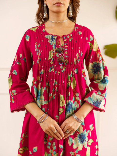 Nehamta Women Floral Printed Regular Chanderi Cotton Kurta Sets - Image 7