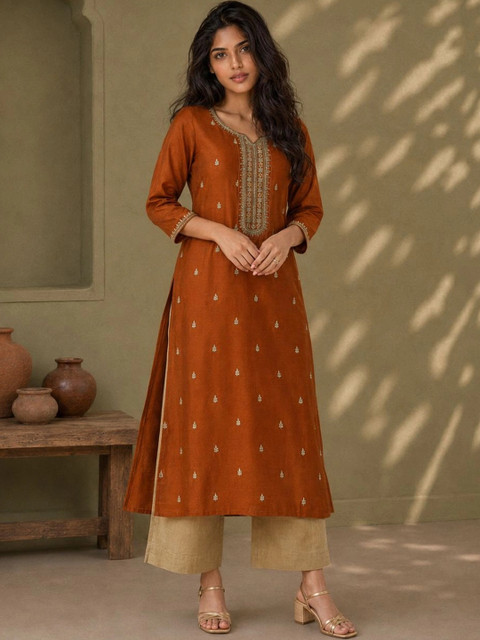 rarethread Women Ethnic Motifs Embroidered Thread Work Kurta