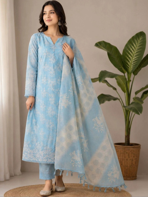 WaCraz Women Printed Linen Semi-Stitched Dress Material