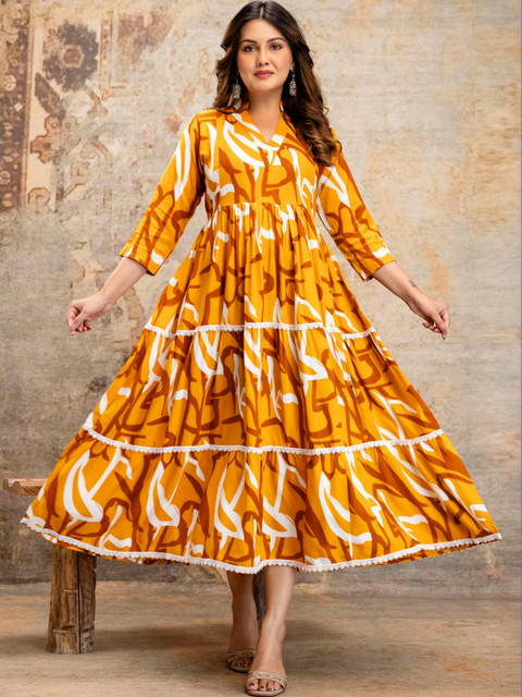 DEVEK Print Ruffled A-Line Maxi Dress