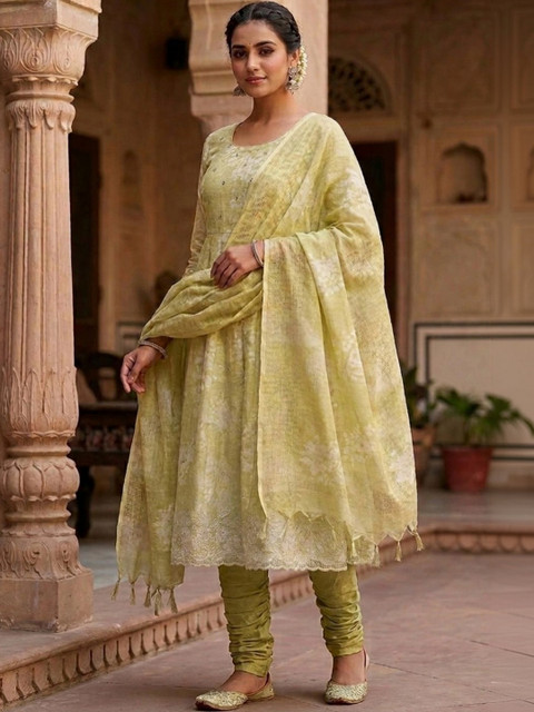 WaCraz Women Printed Linen Semi-Stitched Dress Material