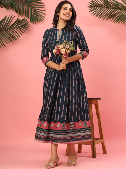 VEDANA Ethnic Motifs Print A-Line Midi Dress - Image 5