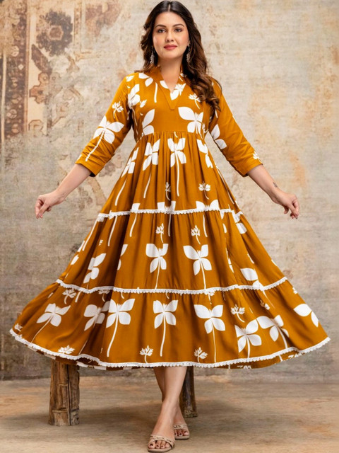 DEVEK Floral Print A-Line Midi Dress
