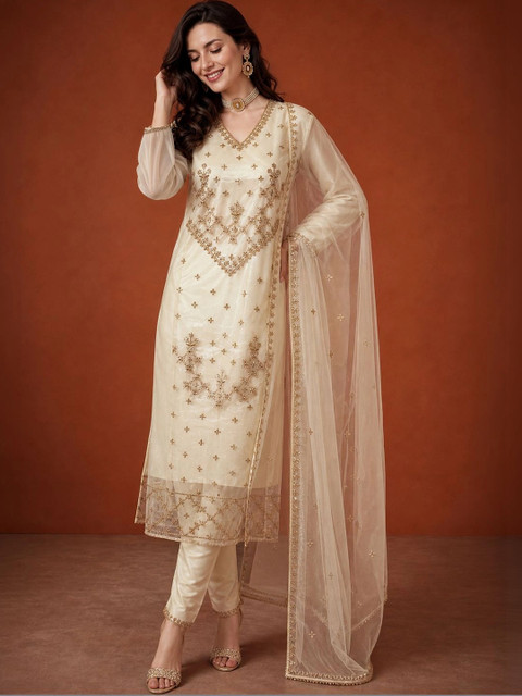 SHADOW & SAINING Women Ethnic Motifs Embroidered Regular Kurta with Trousers & With Dupatta