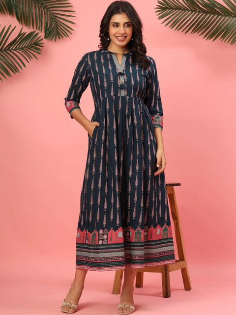 VEDANA Ethnic Motifs Print A-Line Midi Dress