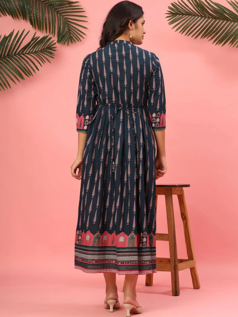 VEDANA Ethnic Motifs Print A-Line Midi Dress - Image 2