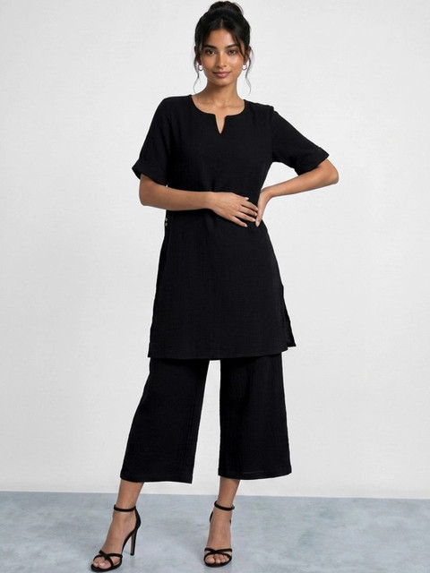 Melange by Lifestyle Women Regular Pure Cotton Kurta with Palazzos - Image 2