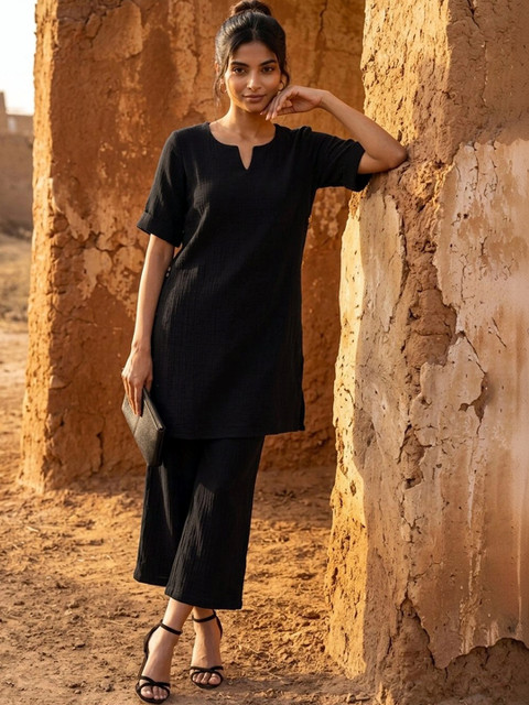 Melange by Lifestyle Women Regular Pure Cotton Kurta with Palazzos