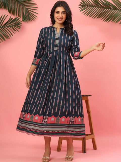 VEDANA Ethnic Motifs Print A-Line Midi Dress - Image 3