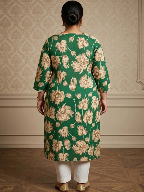 KALINI Women Floral Printed Pure Cotton Straight Kurta - Image 4