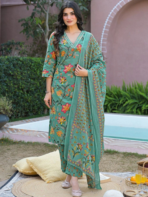 Anouk Mirage Women Floral Printed Regular Kurta with Trousers & With Dupatta