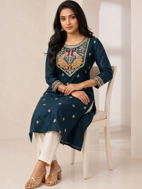 rarethread Women Embellished Thread Work Kurta - Image 3