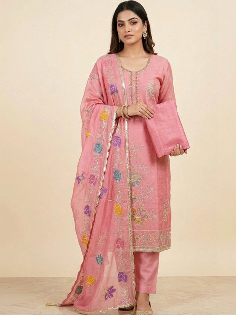 THE ASSTAG Embroidered Semi-Stitched Dress Material