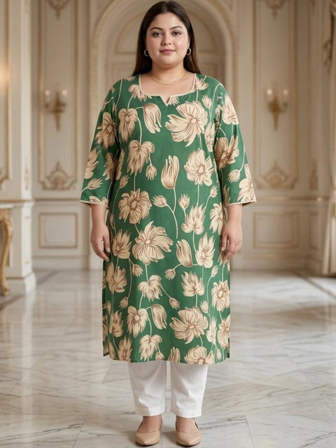 KALINI Women Floral Printed Pure Cotton Straight Kurta - Image 3