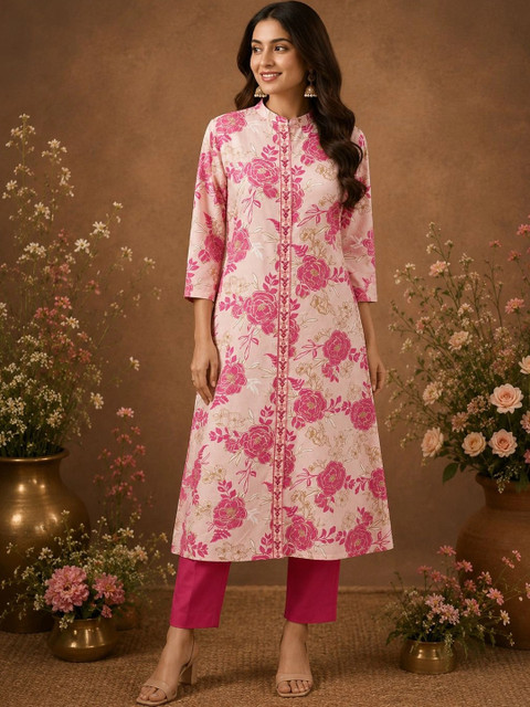 Araaha Women Floral Printed Thread Work Floral Kurta