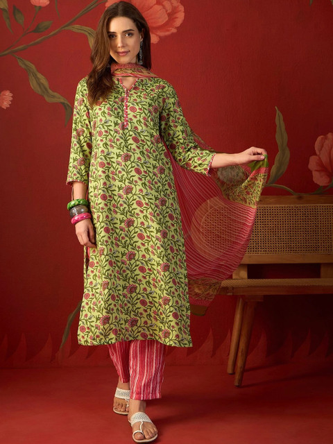 Sangria Women Floral Printed Regular Kurta with Trousers & With Dupatta