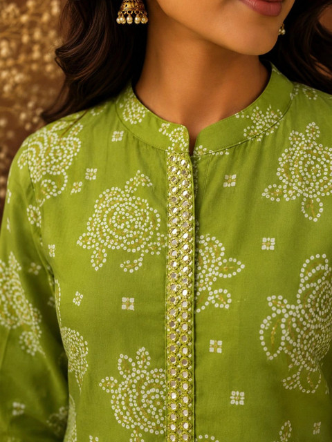 Araaha Women Bandhani Printed Mirror Work Kurta - Image 2