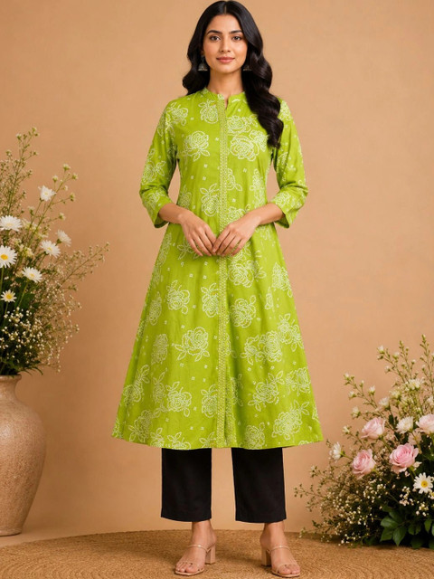 Araaha Women Bandhani Printed Mirror Work Kurta