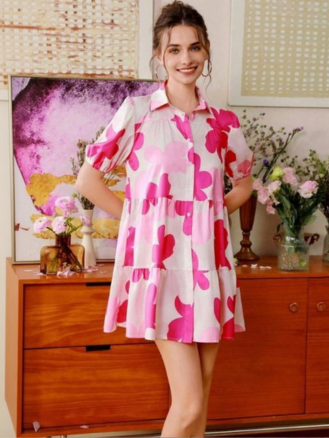 KASIBAA Floral Print A-Line Mini Dress