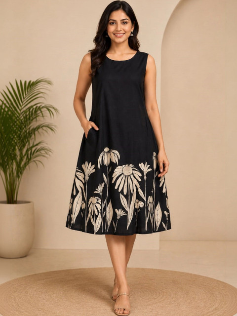 Sangria Floral Print A-Line Dress