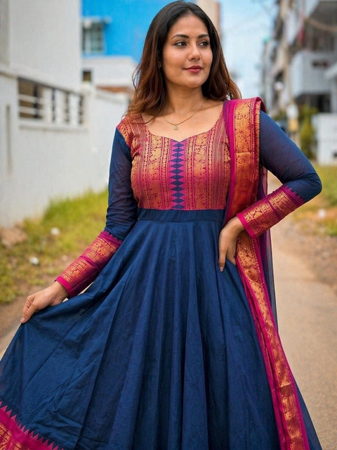 KALINI Women Ethnic Motifs Empire Chanderi Cotton Kurta With Dupatta - Image 2