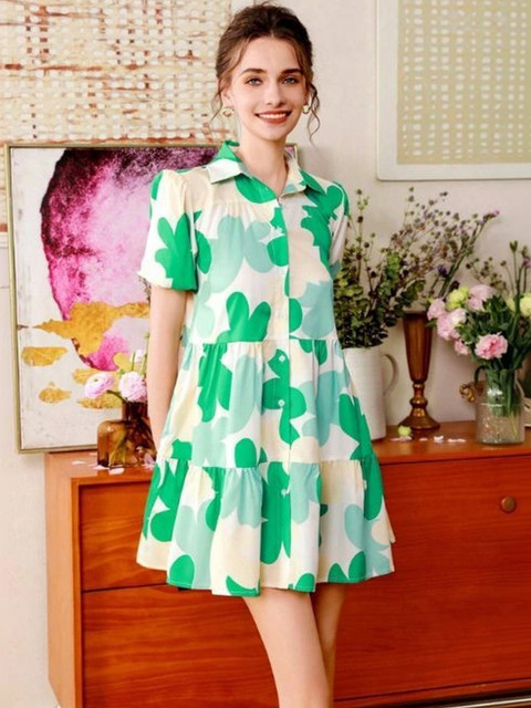 KASIBAA Floral Print A-Line Dress