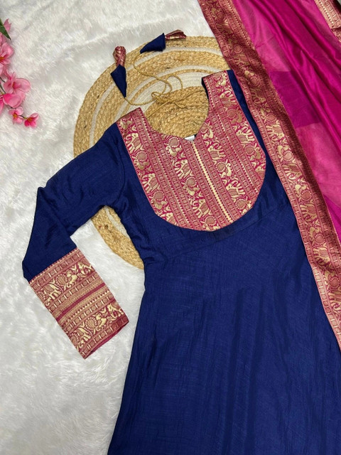 KALINI Women Ethnic Motifs Empire Chanderi Cotton Kurta With Dupatta - Image 3