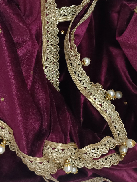 GLOBAL DRESS Velvet Blend Dupatta with Beads and Stones - Image 3