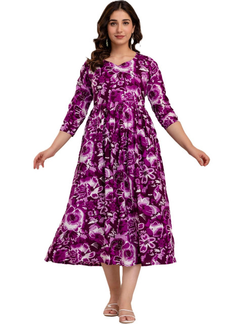 DEVEK Floral Print A-Line Midi Dress