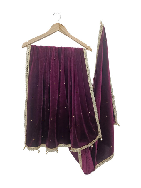 GLOBAL DRESS Velvet Blend Dupatta with Beads and Stones - Image 4