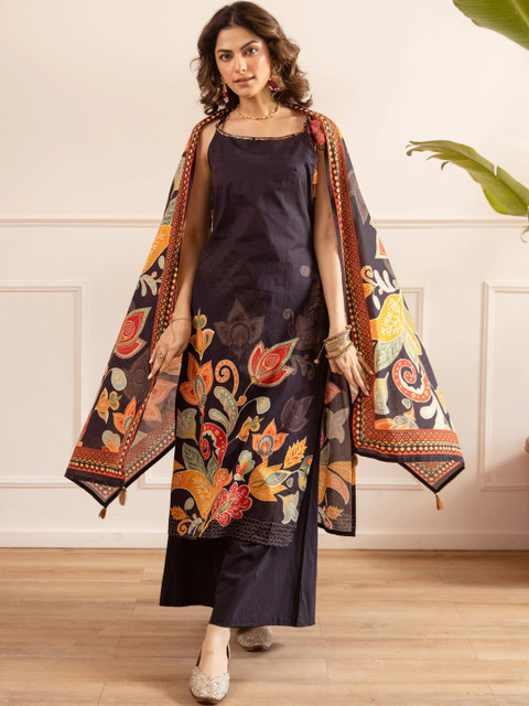 Nehamta Women Ethnic Motifs Printed Regular Pure Cotton Kurta with Palazzos & With Dupatta - Image 6