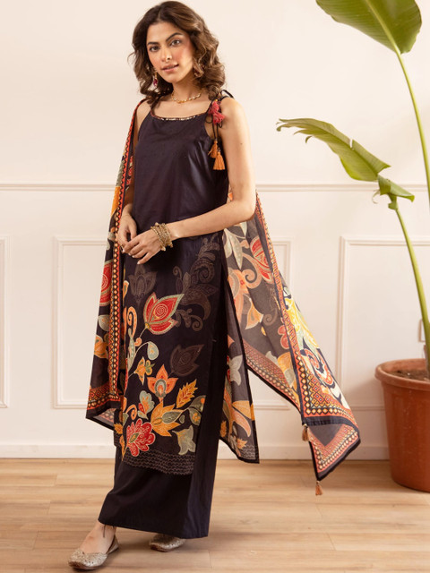 Nehamta Women Ethnic Motifs Printed Regular Pure Cotton Kurta with Palazzos & With Dupatta - Image 4