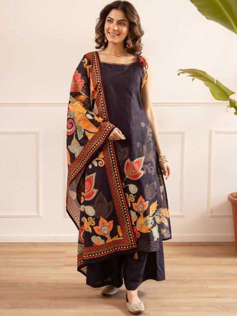 Nehamta Women Ethnic Motifs Printed Regular Pure Cotton Kurta with Palazzos & With Dupatta