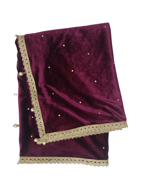 GLOBAL DRESS Velvet Blend Dupatta with Beads and Stones
