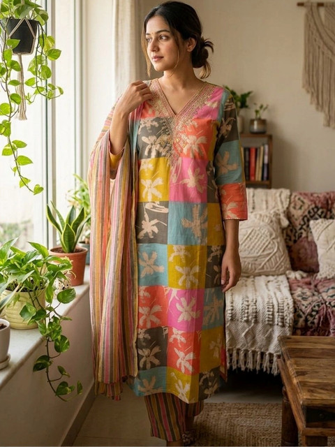 DEVRI Embroidered Pure Cotton Unstitched Dress Material