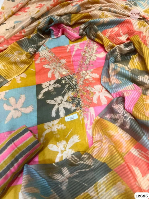 DEVRI Embroidered Pure Cotton Unstitched Dress Material - Image 4