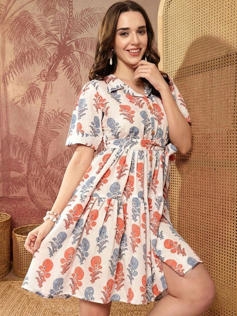 Sangria Floral Print A-Line Dress