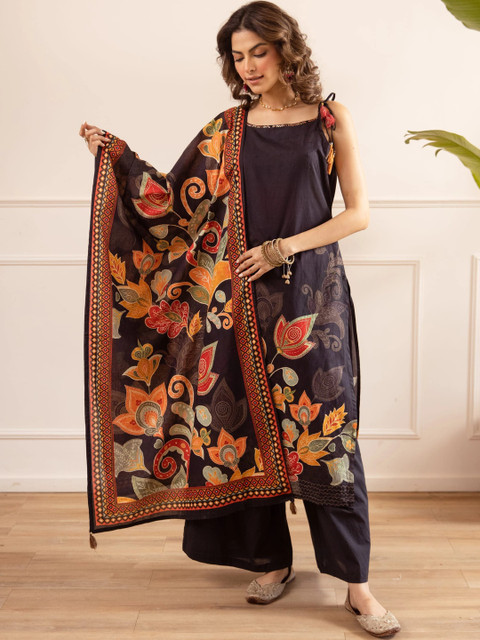 Nehamta Women Ethnic Motifs Printed Regular Pure Cotton Kurta with Palazzos & With Dupatta - Image 3