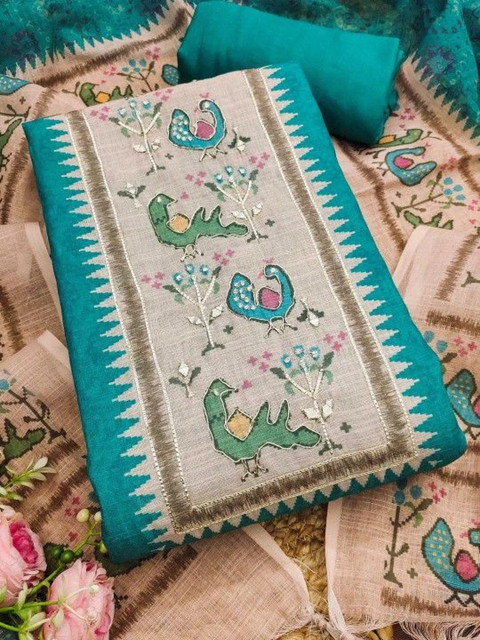 THE ASSTAG Printed Linen Semi-Stitched Dress Material