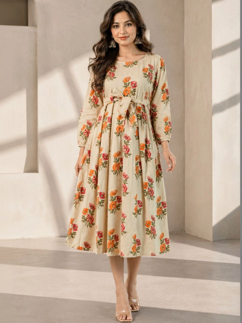 Indiwest Floral Print Fit & Flare Dress