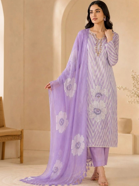 THE ASSTAG Printed Linen Semi-Stitched Dress Material