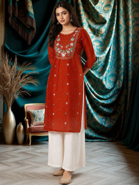 rarethread Women Embellished Thread Work Kurta - Image 6