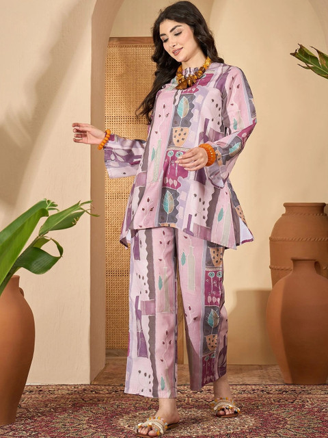 Aura By Sanskrutihomes Linen Embellished Top with Trousers
