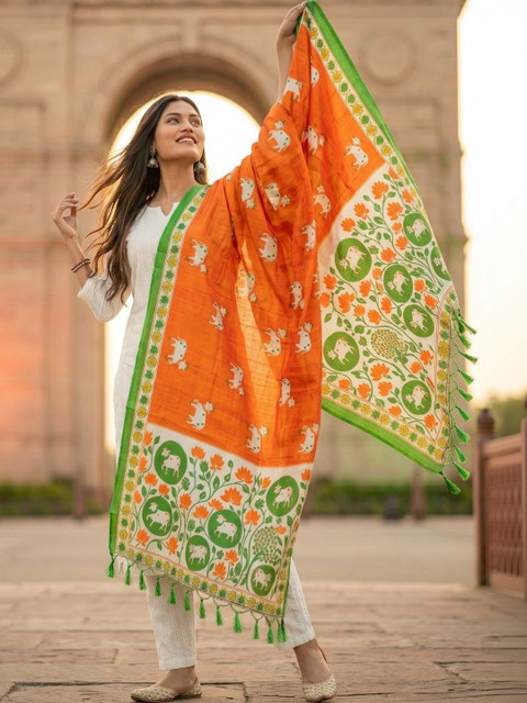 Varanga Ethnic Motifs Printed Block Print Dupatta